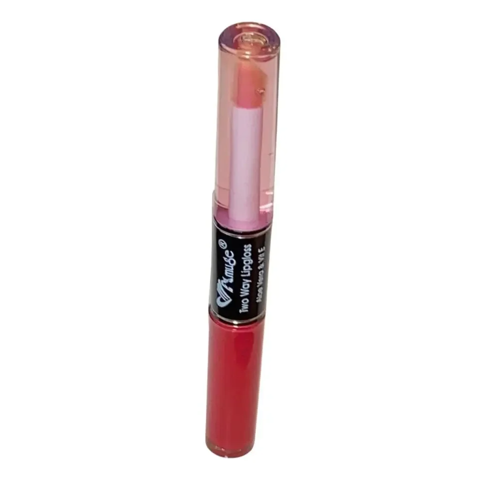 Amuse 2 Way Lip Gloss Duo Aloe Vera Vitamin E Red Color Tinted Shine 6280-7 New